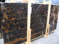 Supply polished slabs 0.8 cm in natural marble BLACK AND GOLD E-41106. Detail image pictures 