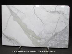 Supply polished slabs 0.8 cm in natural marble CALACATTA 1423M. Detail image pictures 