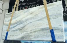 Supply polished slabs 0.8 cm in natural marble CALCITE AZUL U0339. Detail image pictures 