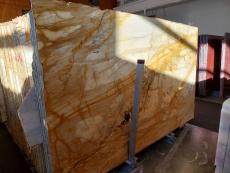 Supply polished slabs 0.8 cm in natural marble GIALLO SIENA A0837. Detail image pictures 