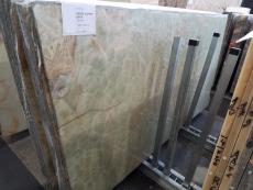 Supply polished slabs 0.8 cm in natural onyx ONYX GREEN COFFEE S0089. Detail image pictures 